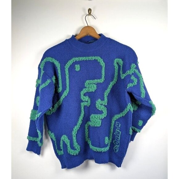 No Internet Chrome Dino T Rex Game Dinosaur Sweater Size Large 3D Knit Artsy - Picture 1 of 10